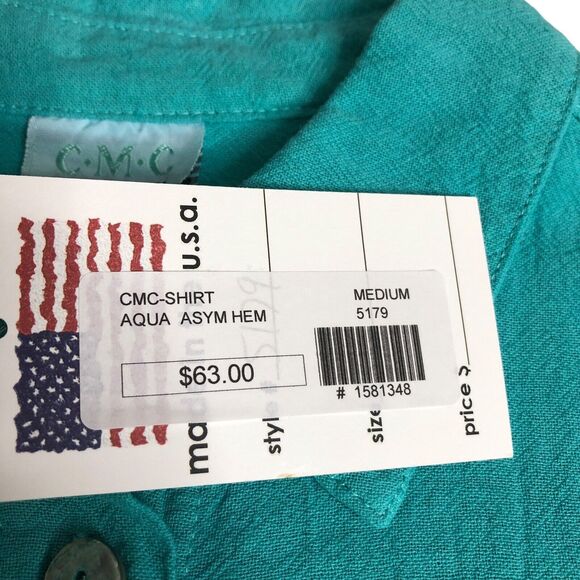 CMC Color Me Cotton Top Womens M Aqua Tunic Asymmetric Oversized Lagenlook NWT - Picture 7 of 15